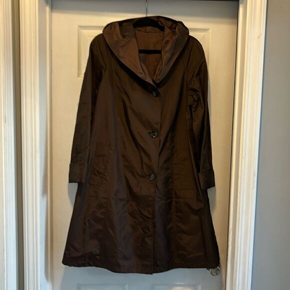 Gallery Lizardskin Bronze Brown Pleated Hood Donatella Style Coat M - Picture 1 of 11